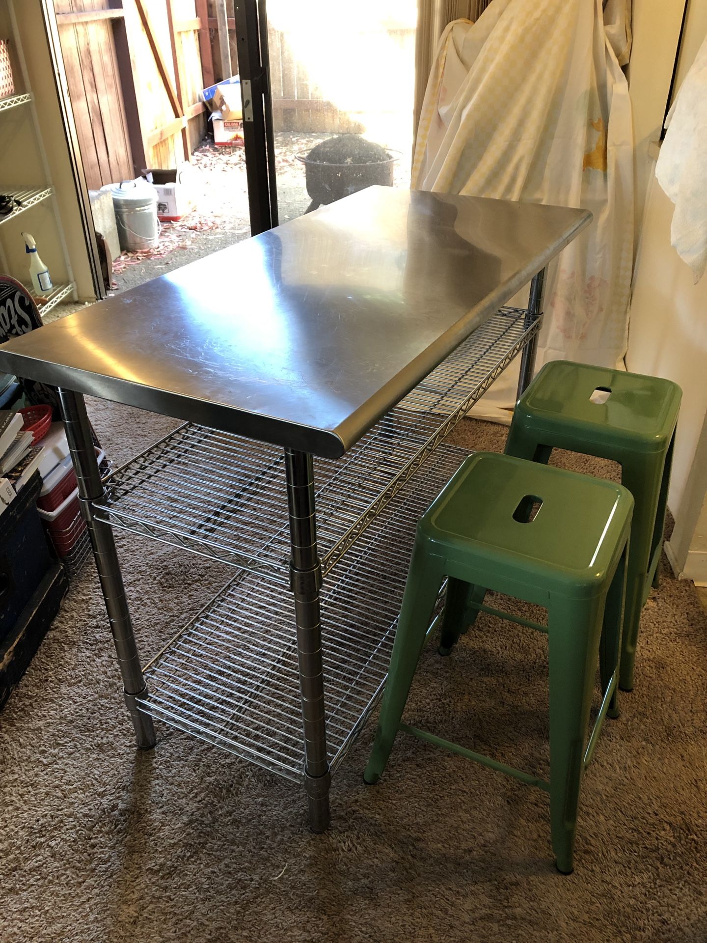 Metro Stainless Steel Kitchen Island and Stools