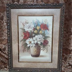 Wood Framed Painting "Traditional Red II" By Vivian Flasch Of Flowers In A Vase
