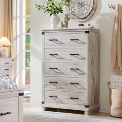 Farmhouse 5 Drawers Dresser for Bedroom, 48" Tall Wood Chest of Drawers w/Natural Texture & Metal Handle, Rustic Storage Dressers Organizer
