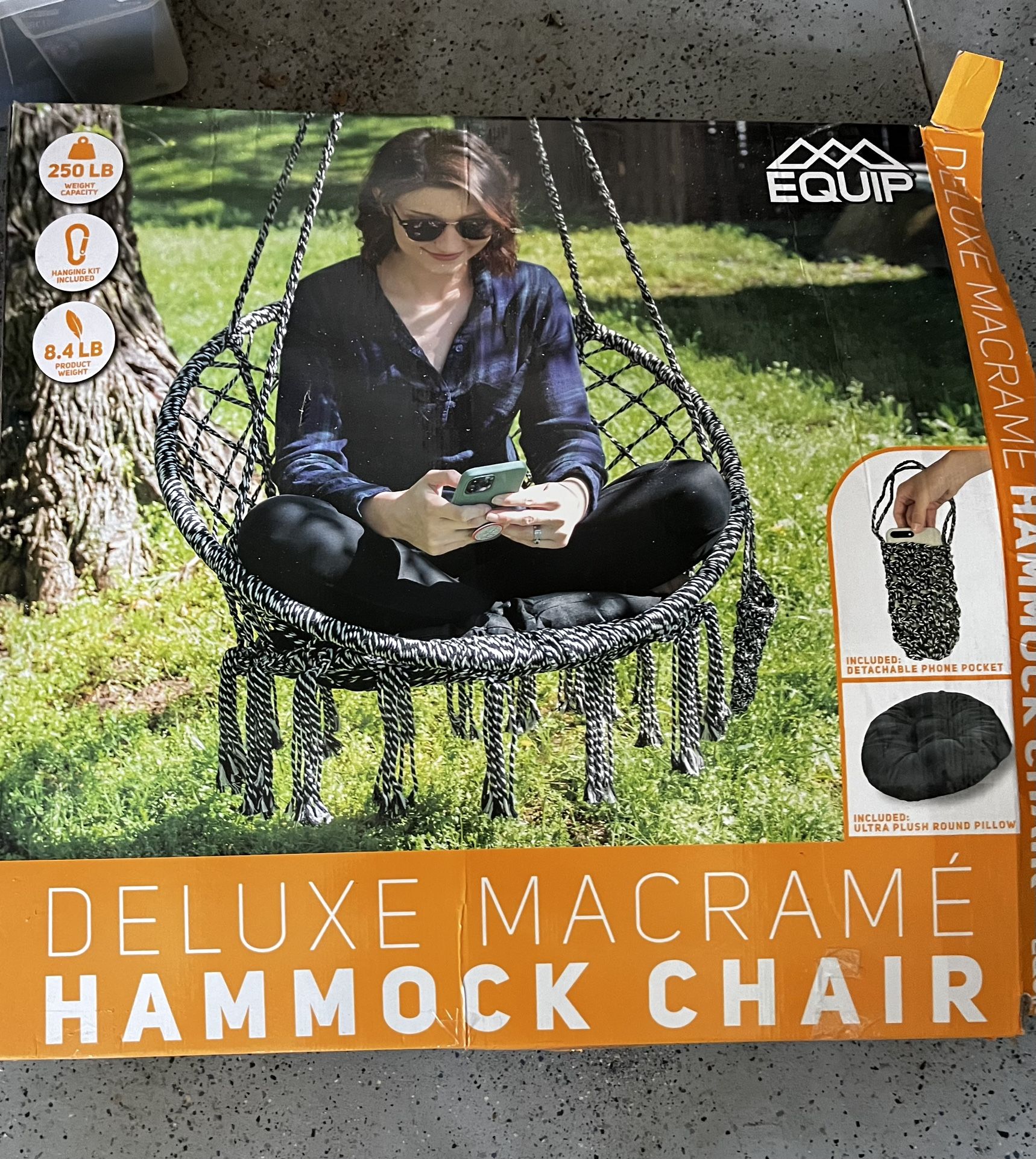 NEW IN BOX DELUXE MACRAME HANGING CHAIR