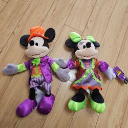 Mickey Mouse & Minnie Mouse Plush 18" Disney Parks 2024 Halloween Set Pair with Tags Decor Decoration Collectible / *FLAW