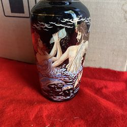 6 Inch 24k Black & Gold Handmade In Greece Ceramic Greek Vase Imported From Greece 