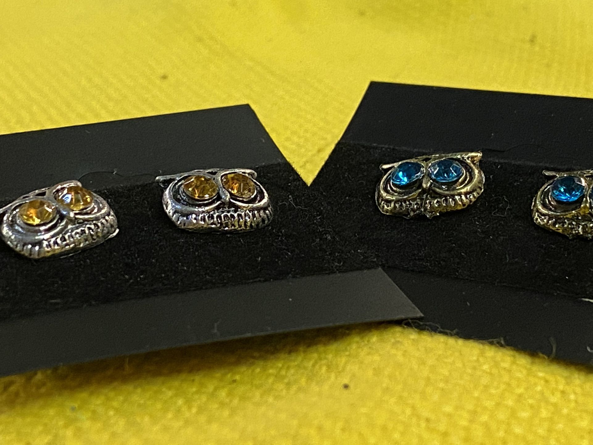 Jeweled Silver Plates Owl Earrings (2 Pairs)