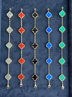 18k yellow gold Van cleef style clover shape stone bracelets