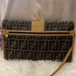 Authentic Fendi Zucca Zucchini Clutch Cross Body Bag