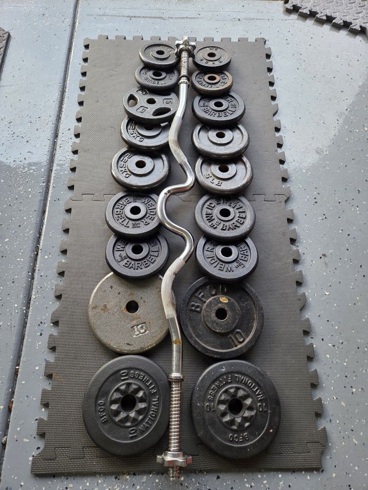 Weight Plates Barbell Weightlift Workout Excercise Bench 1inch Hole Plates Ez Bar