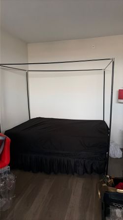 Black Metal Canopy Bed Frame and Mattress