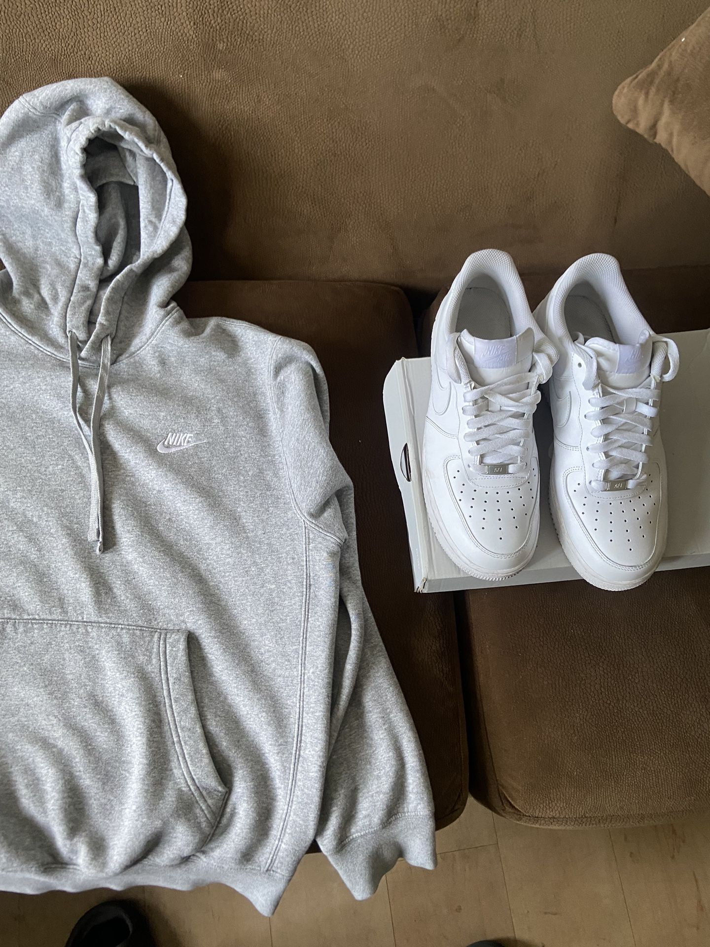 White Nike AF1 And Grey Nike hoodie