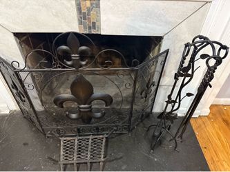 Premium Heavy-Duty Fireplace Set (Leaf Design) – Tool Set, Screen, & Grate