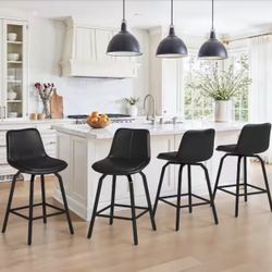 37 in. YANNIS Black Faux Leather Swivel Bar Stool Metal Frame Double-cushioned Counter Height Stool (Set Of 4)