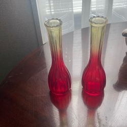 2 Vintage Jeanette Glass Amberina Bud Vases 