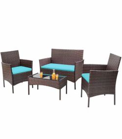 Homall 4 Pieces Patio Rattan Chair Wicker, Outdoor Indoor Use Backyard Porch Garden Poolside Balcony Furniture Sets (Blue)$80