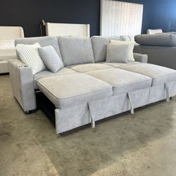 Sleeper Sectional Sofa Chaise Couch with Pull Out Bed for Living Room or Guest Room