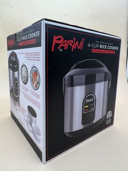 Silver Parini 4-Cup | Rice Cooker 8-Cup One | touch W/steam Tray Stainless Steel