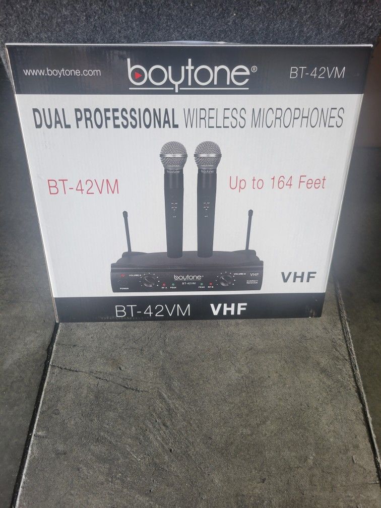 Boytone BT-42VM Dual Channel Wireless Microphone System - VHF Fixed Dual Freq...