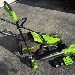 Lawn Mower, Trimmer and Blower Set
