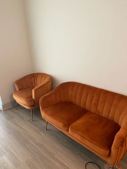 Orange Velvet Chair & Loveseat