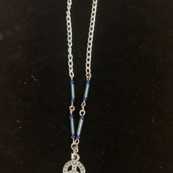Very Cute Blue & Silver Beaded Peace Sign Anklet
