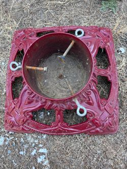 Heavy Duty Vintage Cast Iron Christmas Tree Stand - 1960s Ornate Red Base ($35)