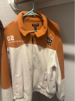 True religion, quarter zip, orange, and beige