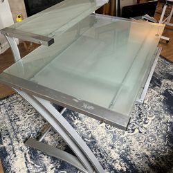 MAKE AN OFFER - Tempered Glass Computer Desk W/Keyboard and Top Shelves