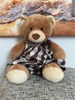 Build-a-Bear Brown Plush Teddy Bear with Plaid Dress