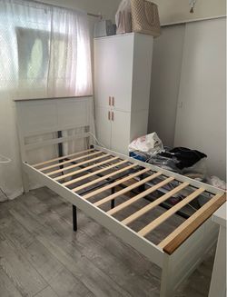 White Wooden Single Bed Frame with Slats