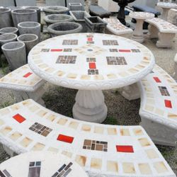 Concrete Mosaic Picnic Table with 3 Benches/ Outdoor Patio Furniture