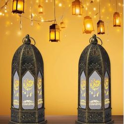 Handcrafted Bronze Ramadan Lantern Set with LED Illumination