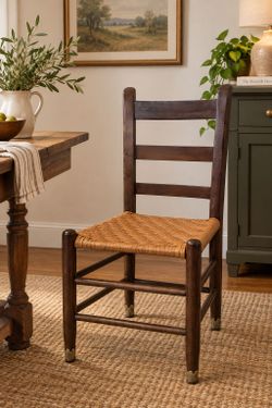 Vintage Mid-Century Ladder Back Chair with Woven Rush Seat