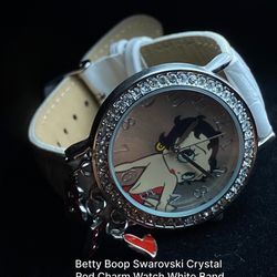 Betty Boop Swarovski Crystal Red Charm Watch White Band