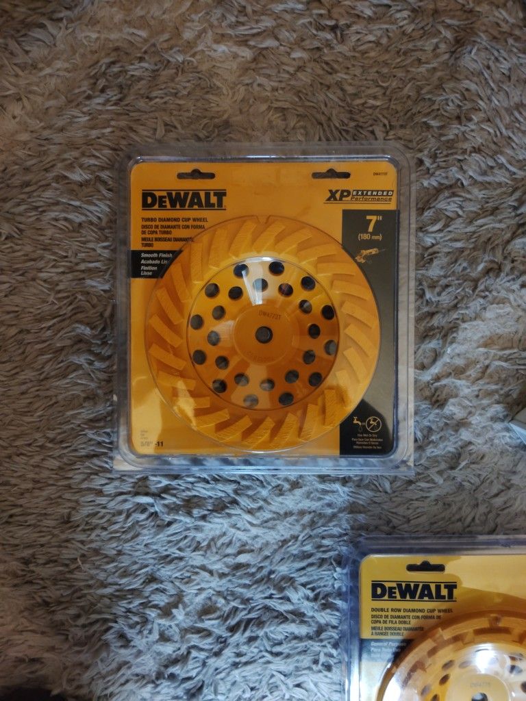 DeWalt 7" 180cm Double Row Diamond Cup Wheel/ 7" 180cm Turbo Diamond Cup Wheel