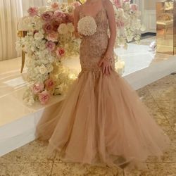 Elegant Beaded gown In Nude/ maxi Dress Size 2