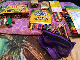 Crayons, Markers, Color Pencils, many coloring pages