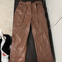Babaton Brown Leather Trousers 