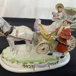 Antique 1920’s Paulux Porcelain Figurine Horse Drawn Carriage Vintage Victorian Style Hand Made Made In Occupied Japan