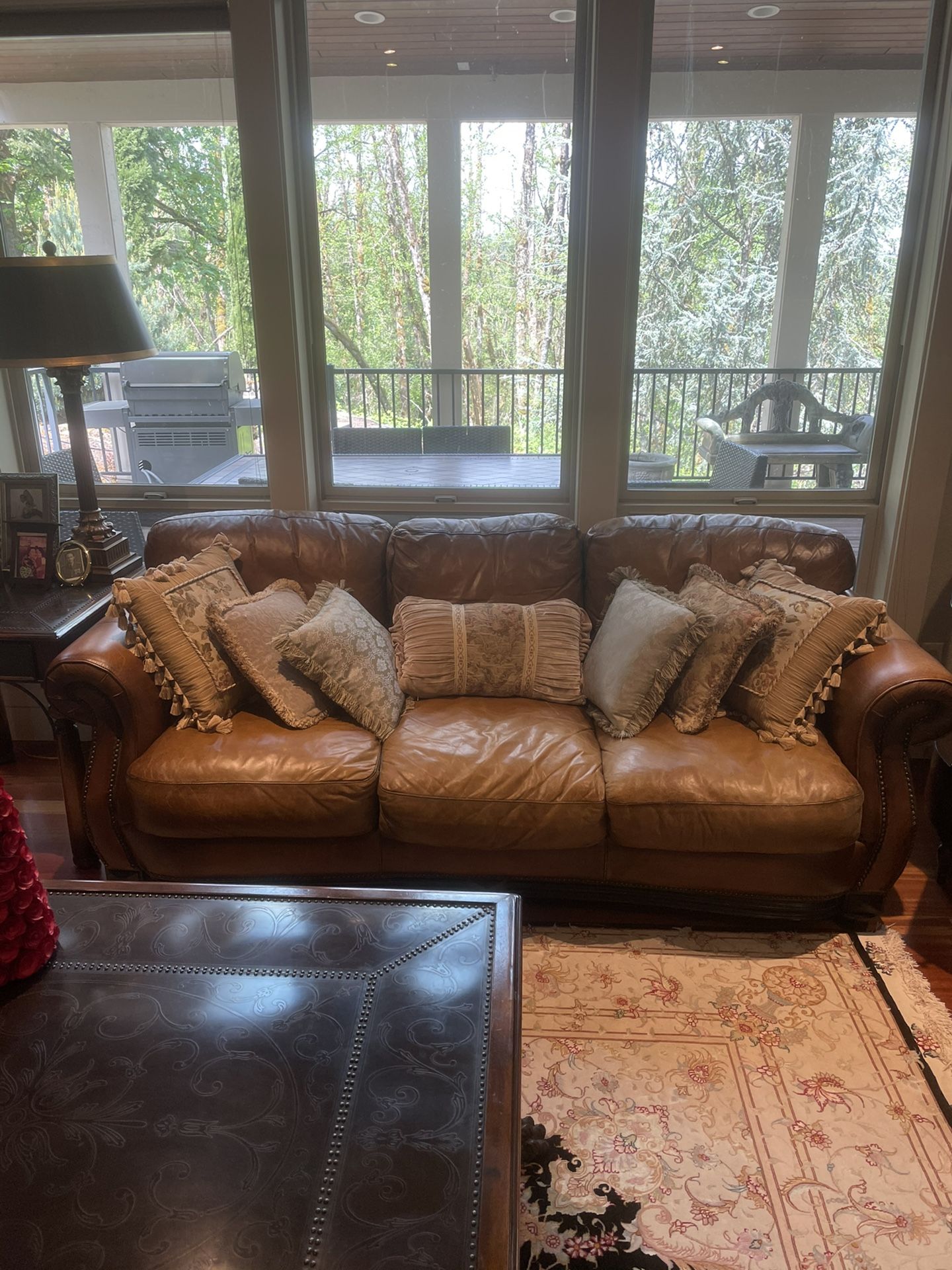 Beautiful Leather Sofa Set With Pillows