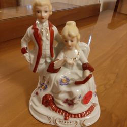 Vintage Glazed China Couple Figurine- Red colors