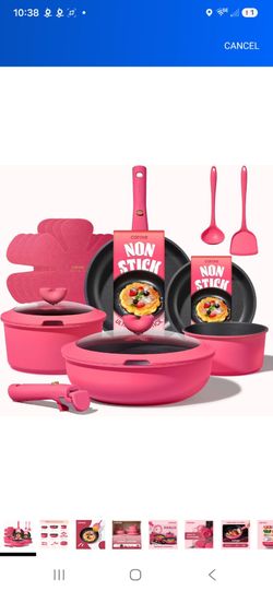 13pcs Carote ,pink  nonstick cookware , detachable handles,  oven safe,