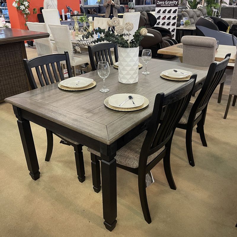 Black/Gray Dining Table, 4 Chairs and Bench / 6 piece Set
