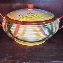 Mcm Vernonware Pottery Covered Plaid Gingham Vegetables Table Serving Bowl  