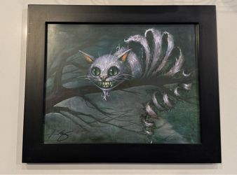Dark/Gothic Cheshire Cat Painting with Black Frame (16.5in W x 13.5in L)