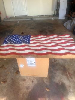 We The People wooden waving American flag