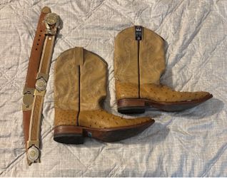 Ostrich Leather Boots with matching belt