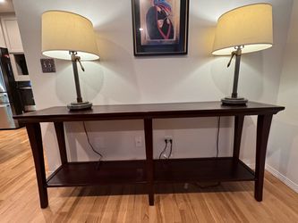 Dark Wood Console Table with Lower Shelf