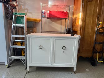 Painted Two-Door Cabinet with Brass Ring Pulls