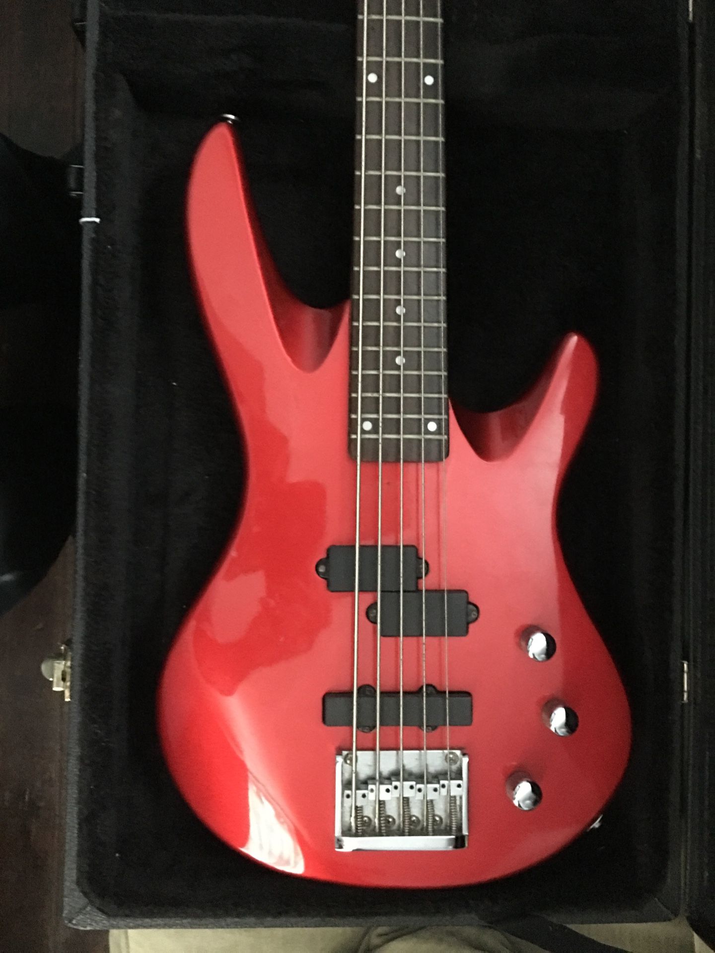 Red 5-string bass