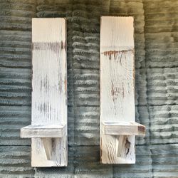 Distressed Farmhouse Wall Candle Shelves – Set of 2