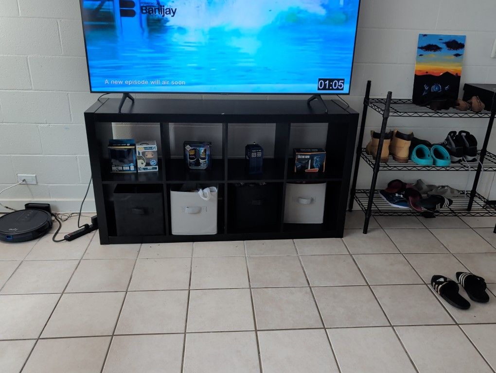 Bookshelf with Storage Bins, 8-Cube Storage Organizer