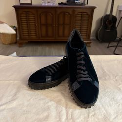 Ferragamo Blue Velvet Suede Sneakers - Size 7